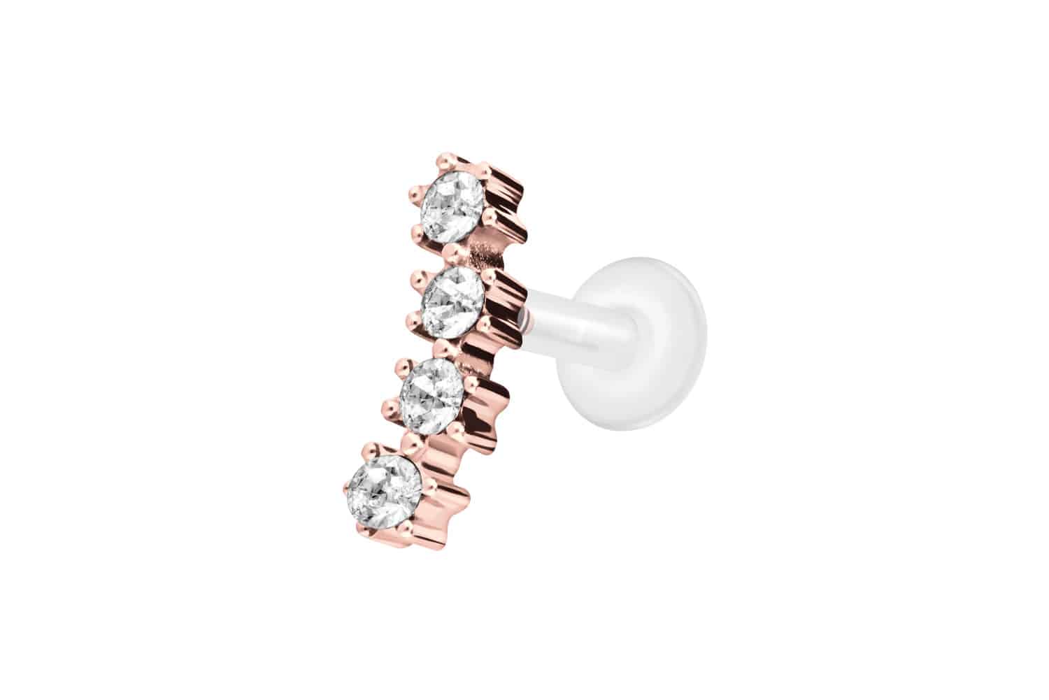 PTFE Labret Piercing mit Innengewinde + Titan-Aufsatz 4 EINGEFASSTE KRISTALLE